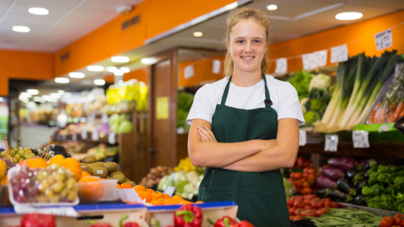 Teen worker at grocery store