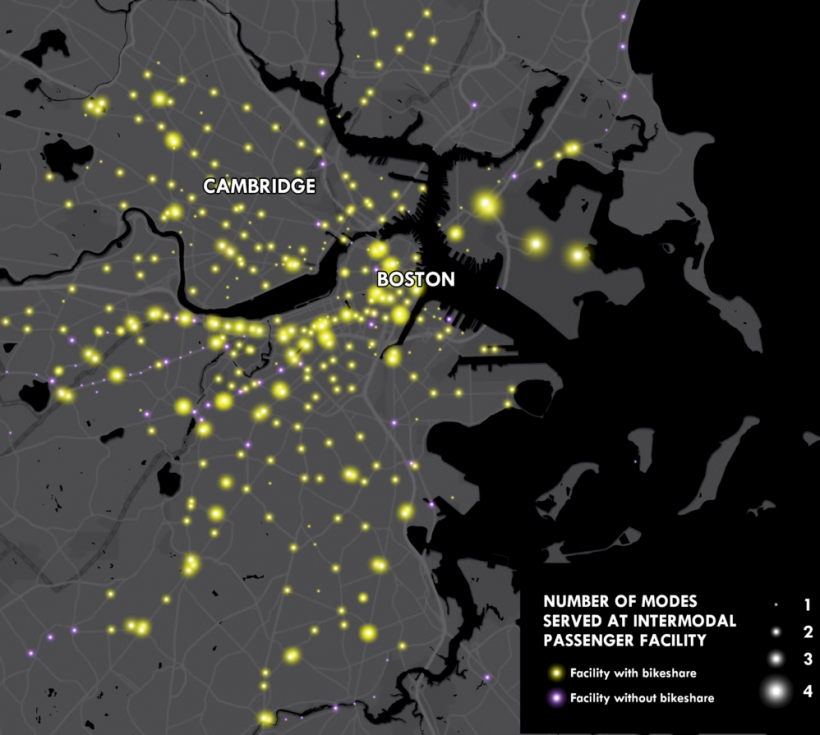 Map of intermodal passenger facilities in Boston