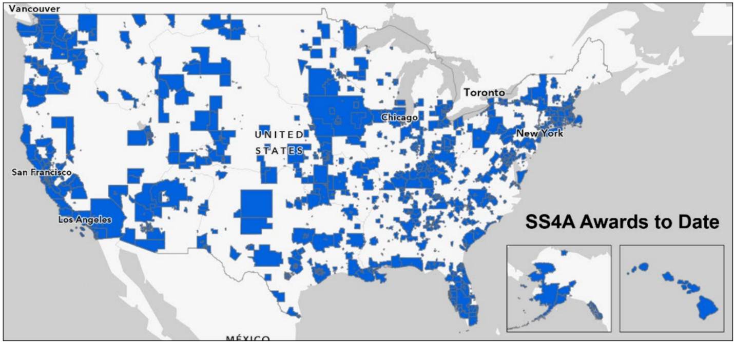 USDOT Map of SS4A Awards to Date from SS4A Fact Sheet