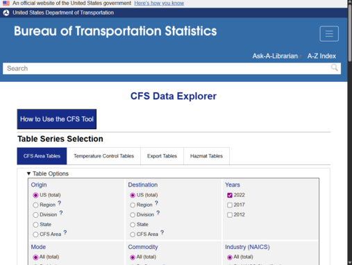 A screenshot of the CFS Data Explorer homepage