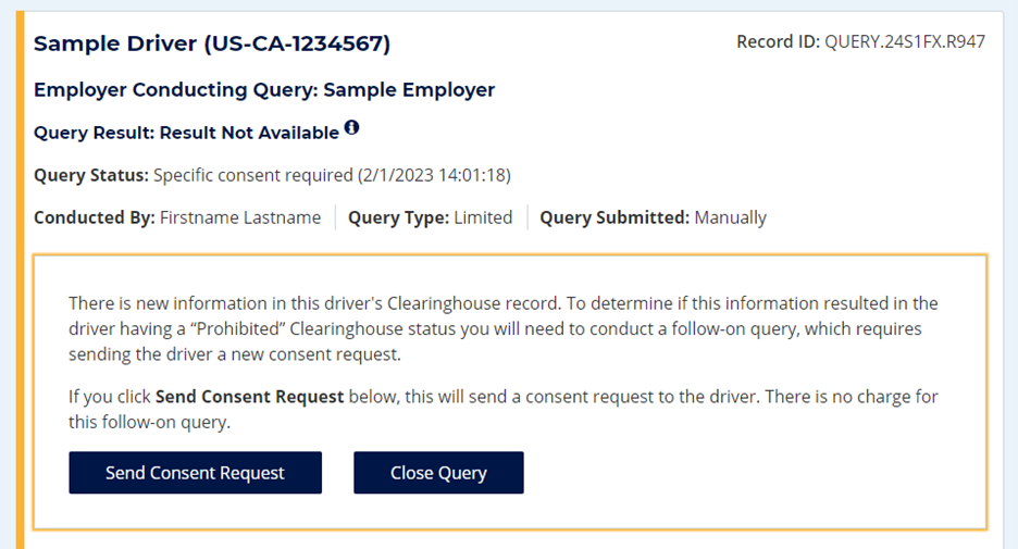 Clearinghouse Query History Example Screenshot