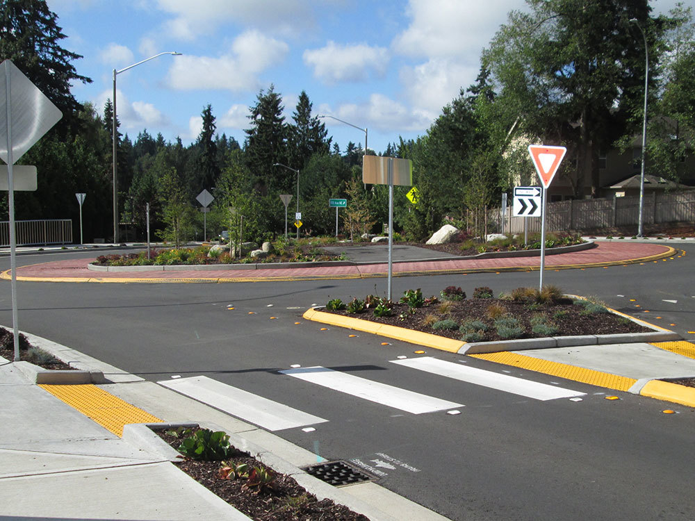 Roundabout in City of Redmond, Washington funded with impact fees.
