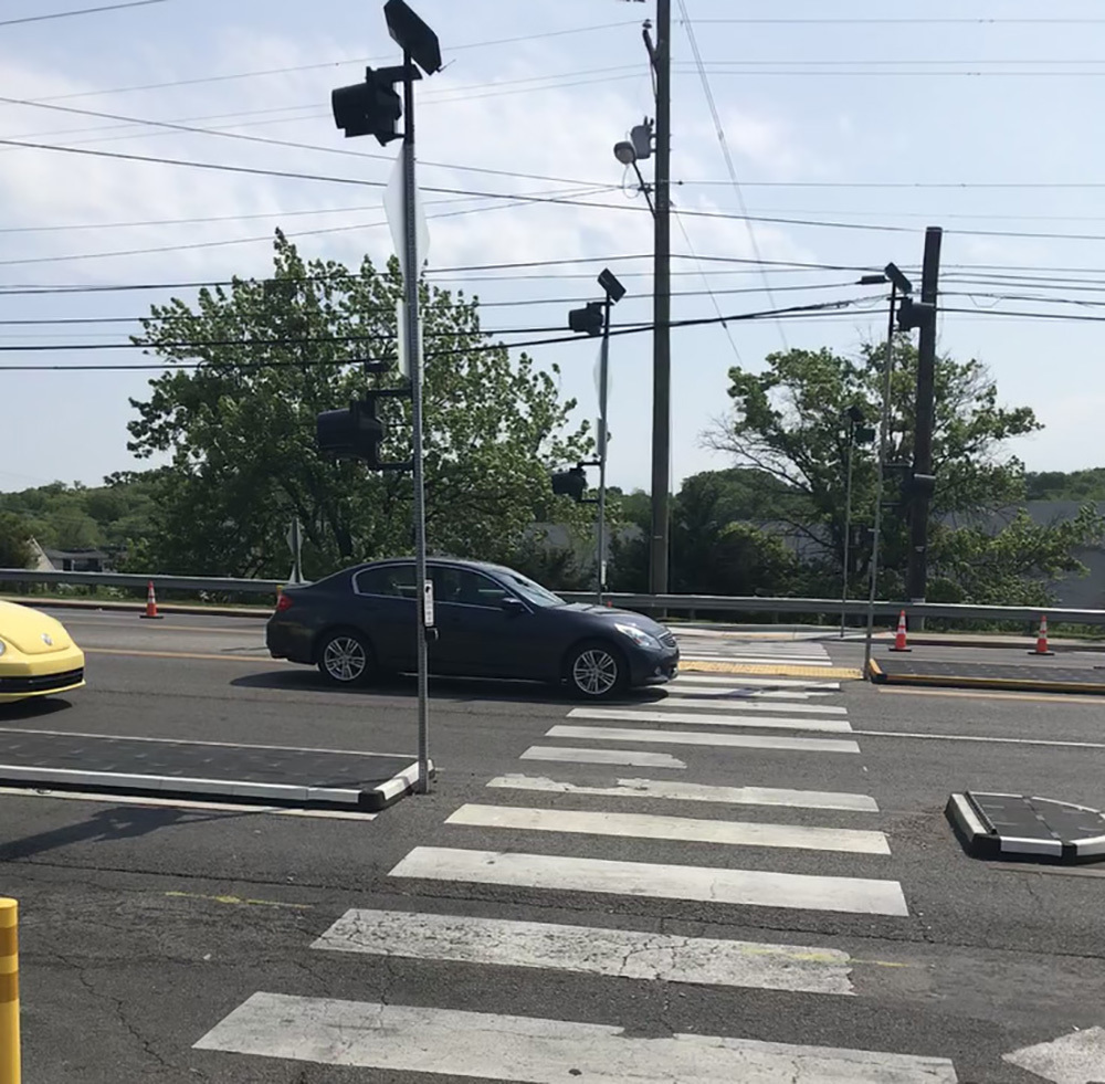 Temporary mid-block crossing post-installation in Tennessee.