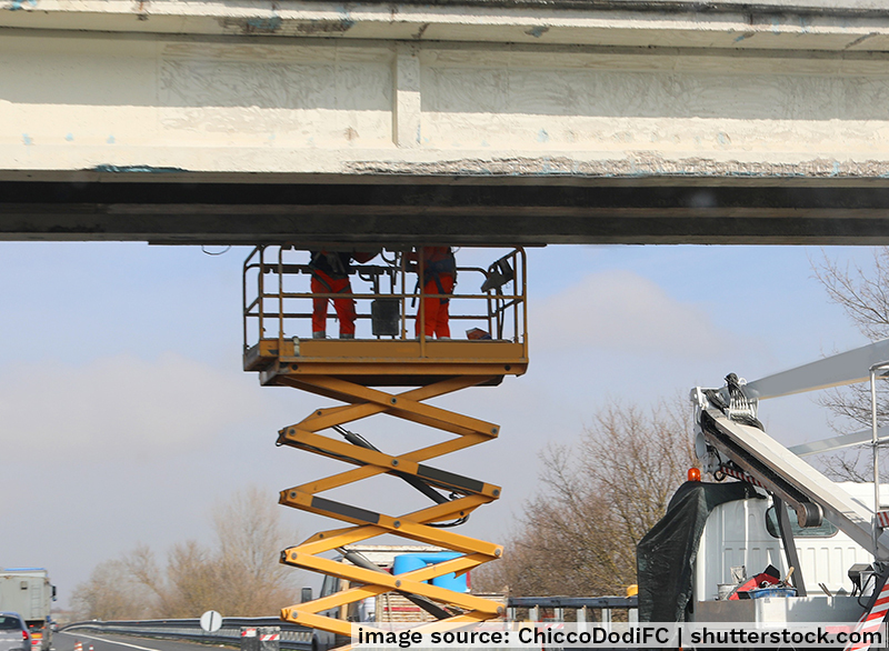 Worker doing maintenance on bridge