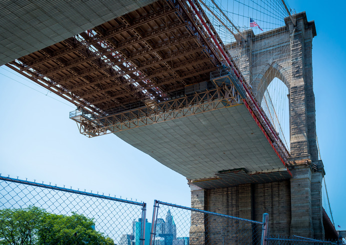 View from under the Brooklyn Bridge under construction