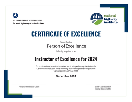 Instructor of Excellence Certificate