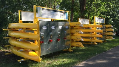 Kayaks and lockers used for the paddle share