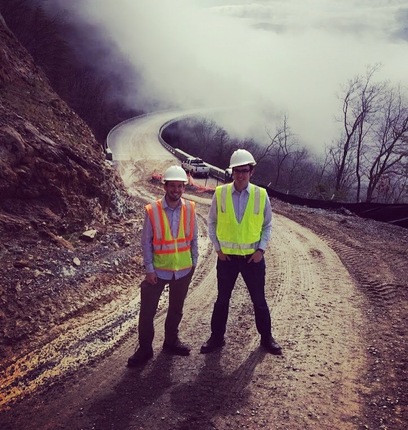 David Daddio and Logan Nash at a construction site for the Foothills Parkway (Great Smoky Mountains National Park).  