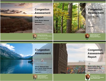 The covers of several Congestion Assessment reports that the Volpe Center has supported.