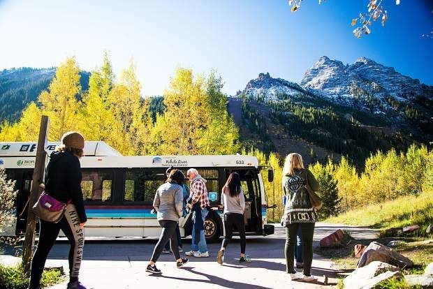 RFTA bus with maroon bells in background