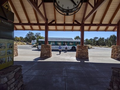 Grand Canyon shuttle shown in front of a building