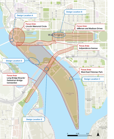 Figure 1. Map of all design locations and focus areas