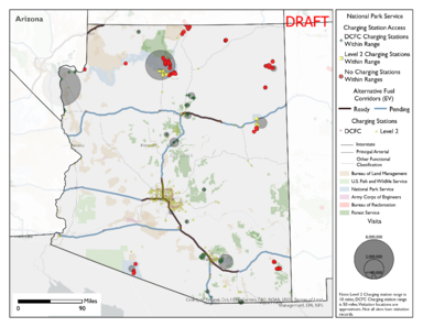 Figure 5. Map of EV charging infrastructure and EV corridors in Arizona