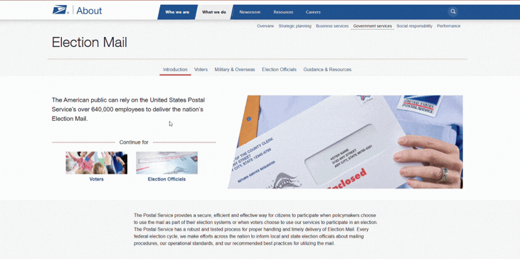 Election Mail USPS webpage