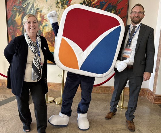 EAC Commissioner Christy McCormick (left) poses with EAC Senior Election Subject Matter Expert Ed Golembiewski while observing elections in Armenia. 