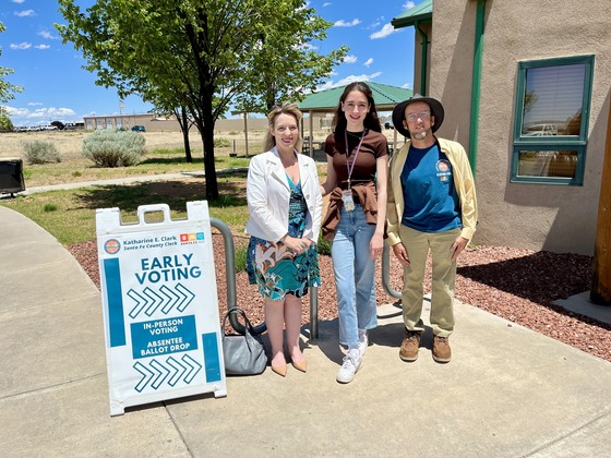 Katharine Clark, Santa Fe County Clerk; Margaret Gouws, Voter Outreach Coordinator; and Gary Reid, Election Administrative Specialist.