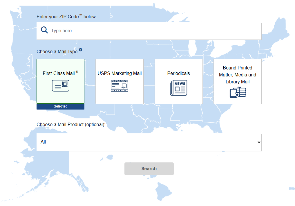 USPS Service Performance Dashboard screenshot