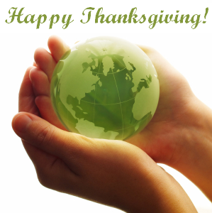 Happy Thanksgiving Green Globe In Hands