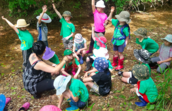 Raintree school circle time in forest
