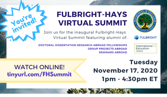 Fulbright-Hays Virtual Summit Invitation - Nov. 17 at 1pm ET