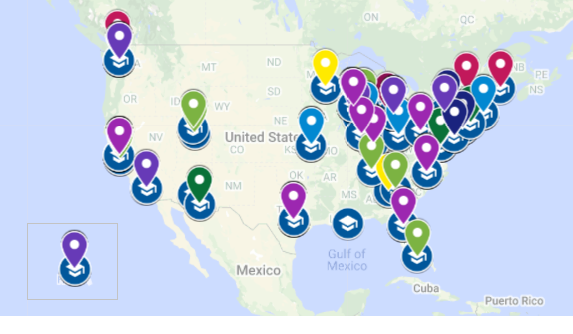 Map of FY 2018-2021 NRC and FLAS grantee institutions