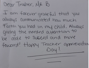 Letter thanking a teacher