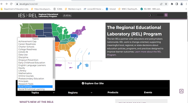 screenshot of the REL rural education topic page