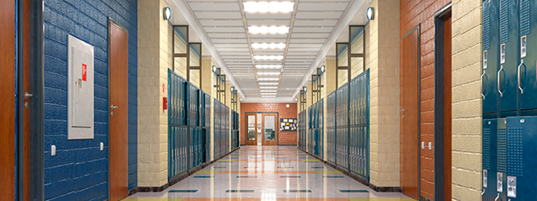 Image of a school hallway with lockers