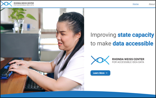 Weiss Center homepage showing Woman at desk reading with a refreshable braille display