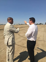 EDA Assistant Secretary Jay Williams and City of Hansford Mayor Justin Mendes discuss plans for development of new shopping center that EDA infrastruc
