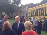 Vice President Joe Biden and EDA Assistant Secretary Jay Williams walk through the revitalized Idora neighborhood of Youngstown, Ohio.