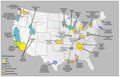 Map of 24 IMCP-designated manufacturing communities across the country.