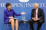 Secretary Pritzker and President and CEO of the Aspen Institute Walter Isaacson at the launch of the Communities that Work Partnership