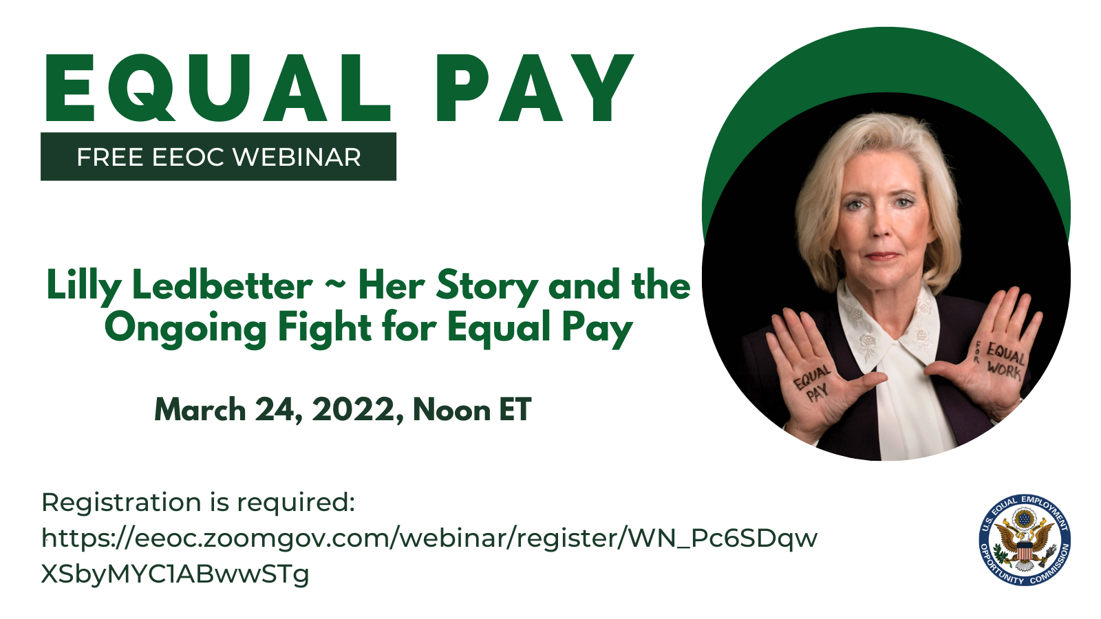 Flyer for Webinar featuring Lilly Ledbetter