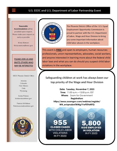 EEOC DOL Information Session on Child Labor Flyer