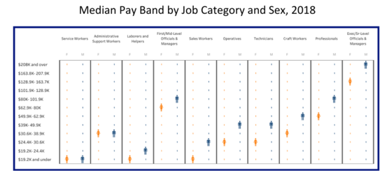 EEOC Pay Data Dashboard - Median Pay Band by Job Category and Sex, 2018