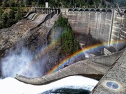 Photo of diablo dam with a rainbow.