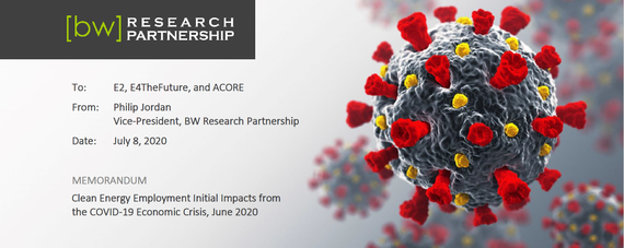 The BW Research for E2, E4TheFuture, and the American Council on Renewable Energy Memorandum on employment impacts from Covid-19.