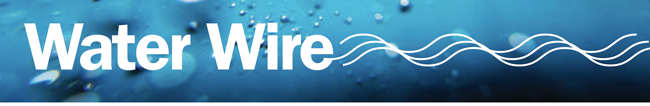 Banner for this newsletter that says "Water Wire" over a photo of water and bubbles.