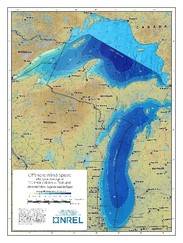 Image of a map of the Great Lakes showing offshore wind speed.
