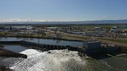 Hydropower dam from above.
