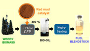 Red mud catalyst is active for woody biomass in situ catalytic fast pyrolysis at 400 °C to produce bio-oil
