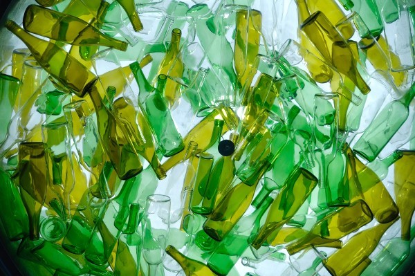 A pile of glass bottles