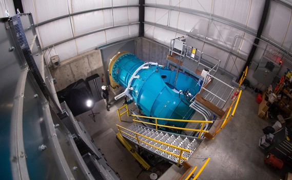 The interior of the powerhouse of Natel Energy’s 300 kW Restoration Hydro Turbine at the Monroe Site in Madras, Oregon.
