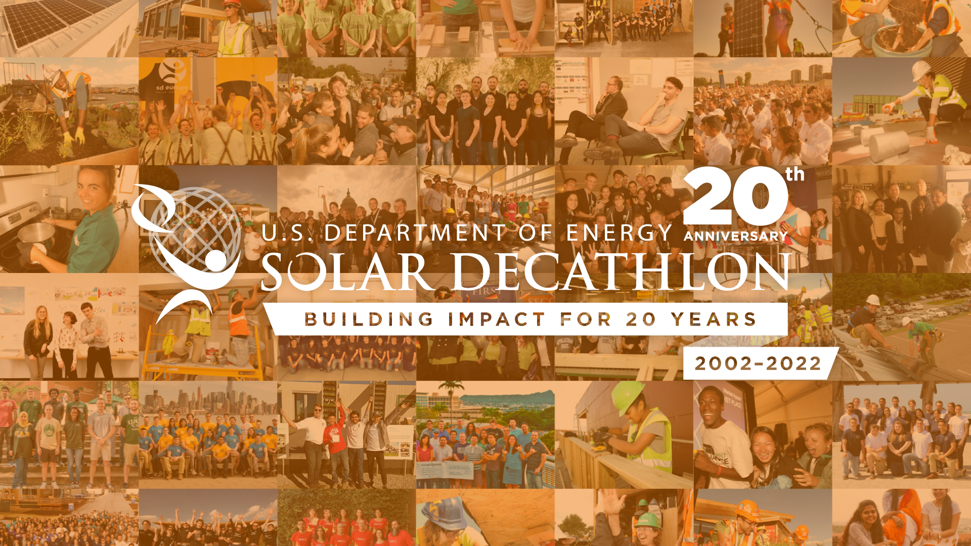 A collage of photos from past Solar Decathlon events,  text that reads 