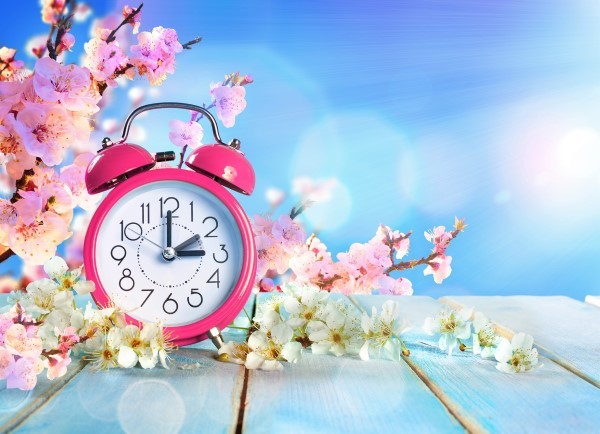 Spring flowers and a clock