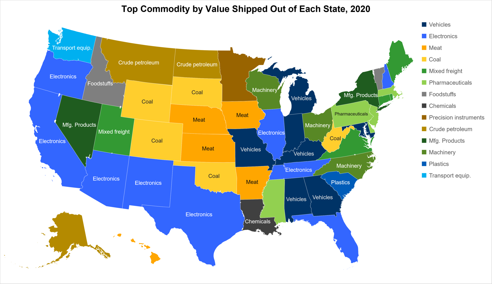 Top Commodity by Value Shipped Out of Each State, 2020