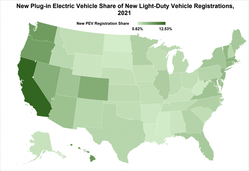 Map of U.S. with percent of Vehicle Registrations