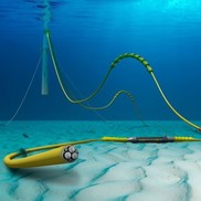 An illustration of an underwater cable connected to the ocean floor.
