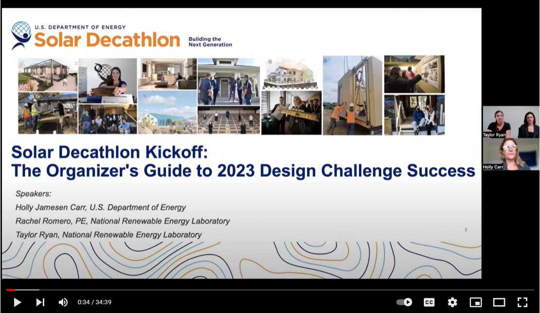 Screenshot of the Solar Decathlon 2023 Design Challenge Kickoff Webinar Recording 
